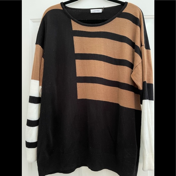 CALVIN KLEIN Woman’s Long Sleeve Color Block Sweater size Large - Picture 2 of 5